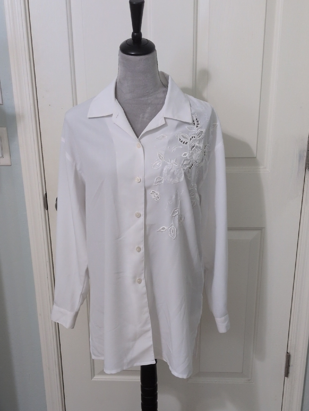 Together White Button-Down Shirt with Floral Cutwork